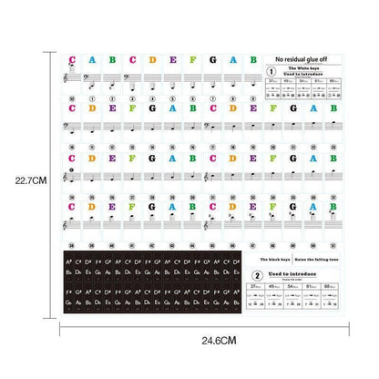 TRANSPARENT Keyboard Piano Stickers 88/61/54/49/37 KEYS Sticker Note For Learner