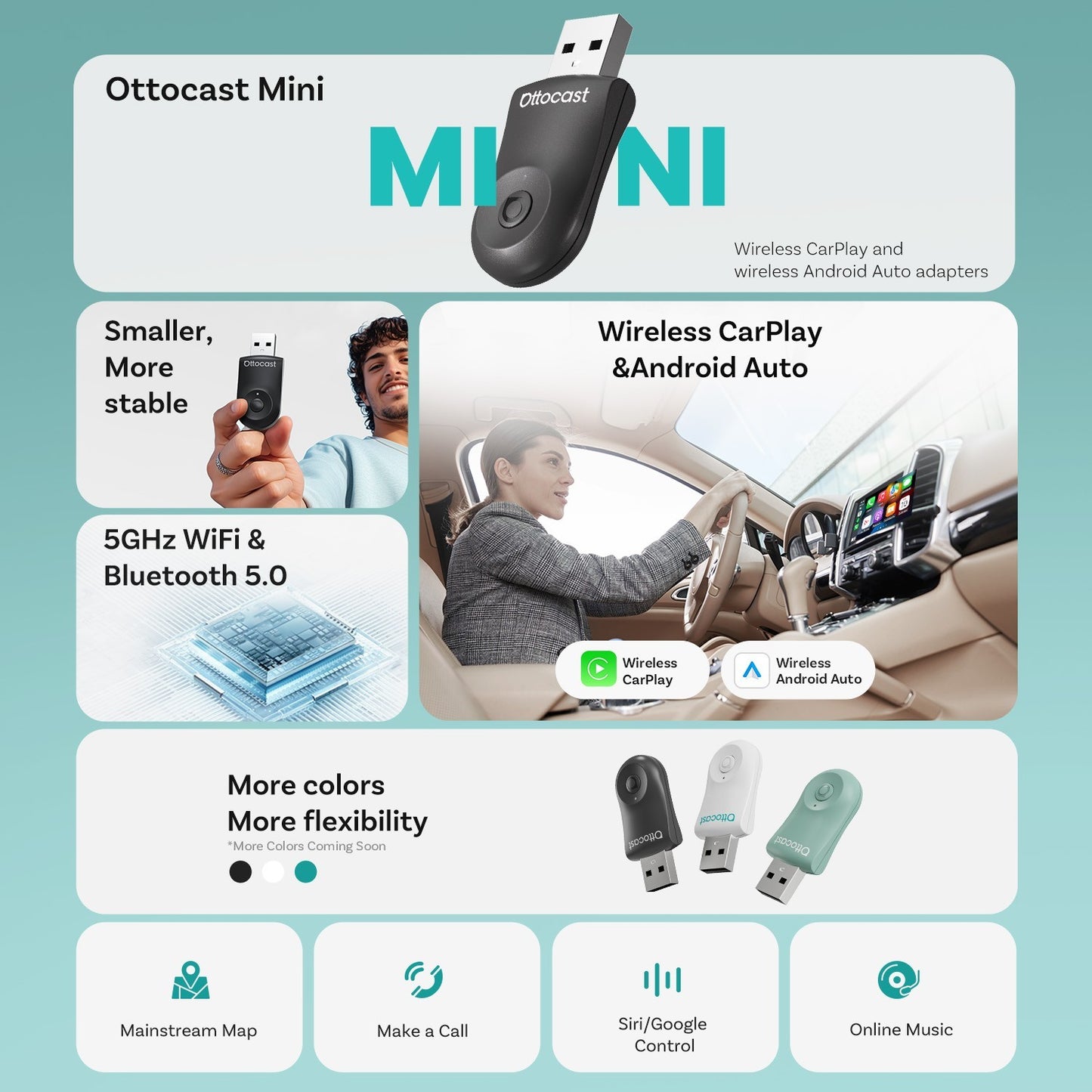 Ottocast Wireless Carplay Mirror iPhone Cars Adapter 3 in 1 Compatible w/Airplay – Compatible with iPhone