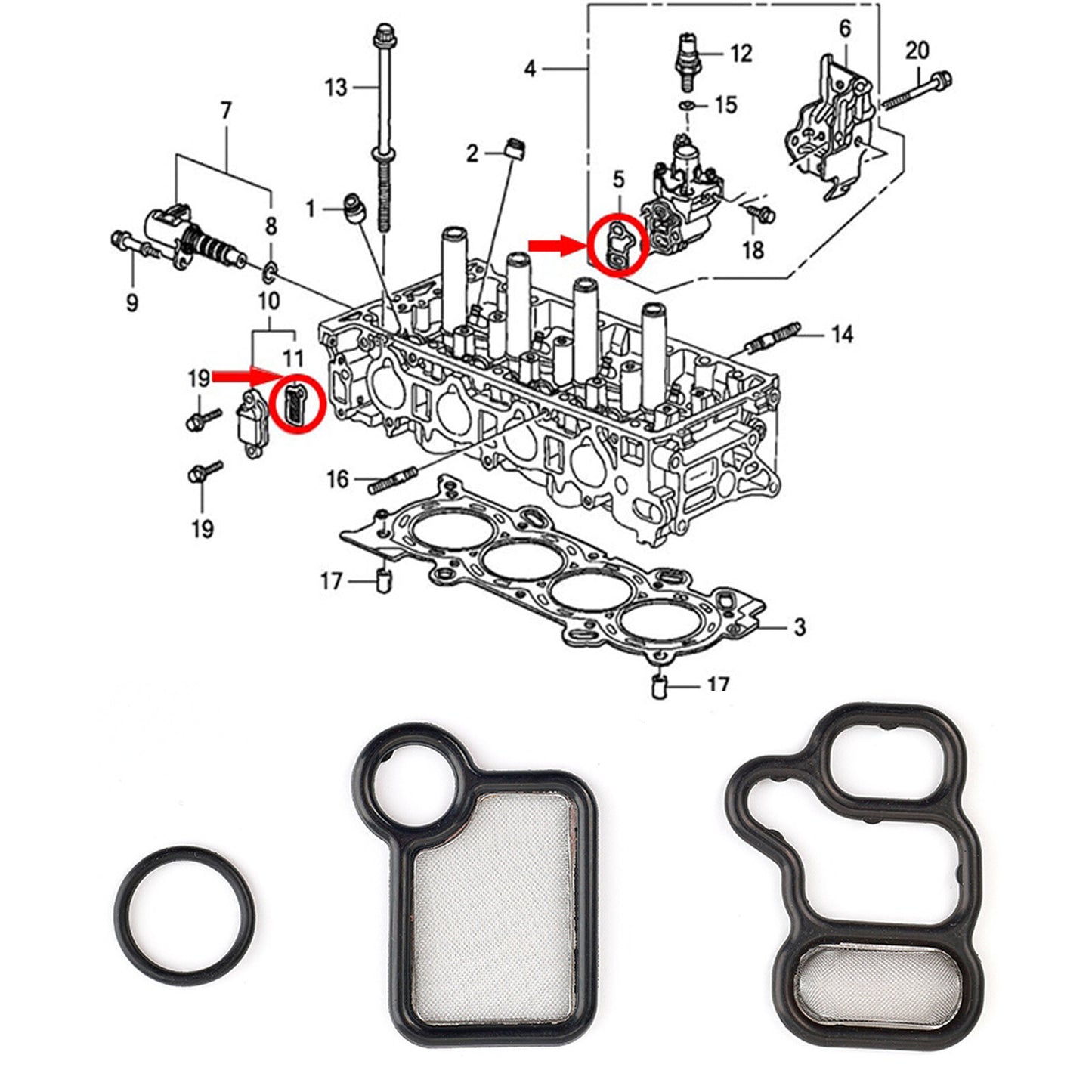 Solenoid Spool Valve Gasket Set Compatible with Honda Civic Accord CRV VTEC K-series2008-11