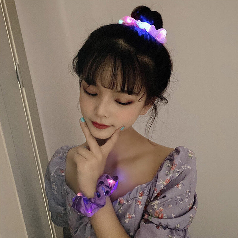 LED Light Up Hair Scrunchies Glow Ties Party Accessories Cute Teens Girls AU