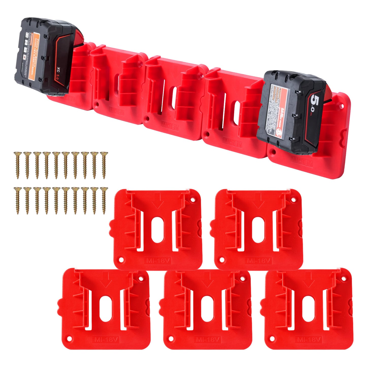 UP 10x Battery Mounts Storage Holder Rack For Milwaukee M18 18V Tool Battery Red