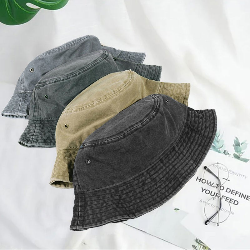 Unisex Washed Cotton Bucket Hat Outdoor Camping Fishing Sun Hat For Men Women
