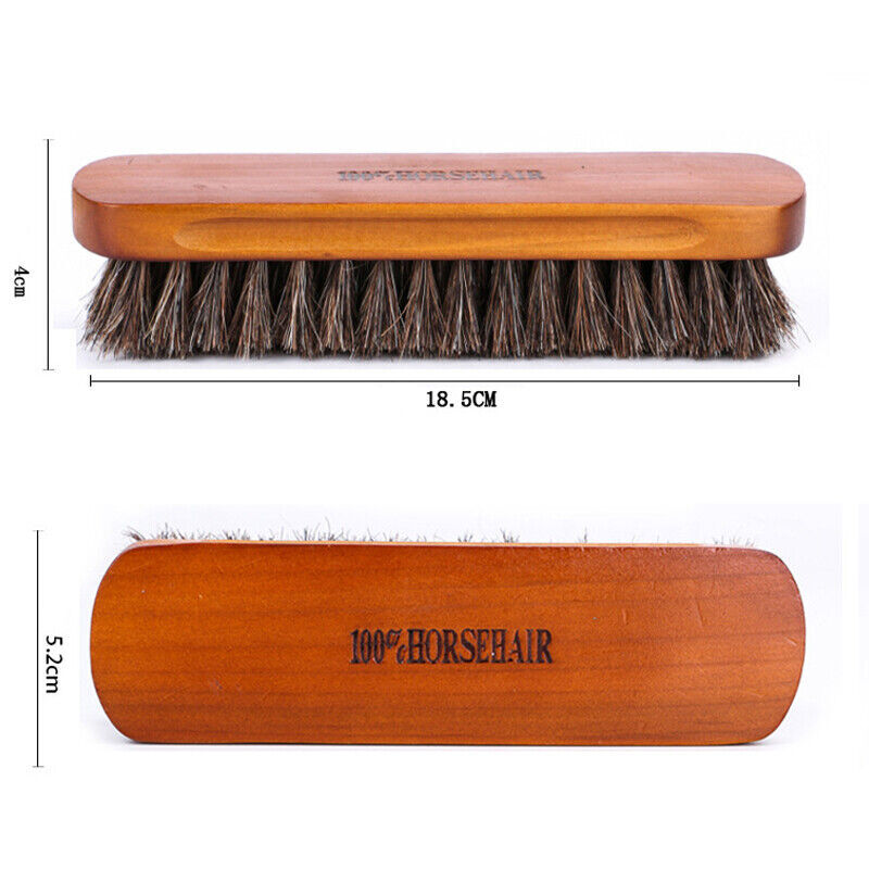 Shoe Polish Brush Set 2Pcs Horsehair Wood Handle For Leather Boots Cleaning Care