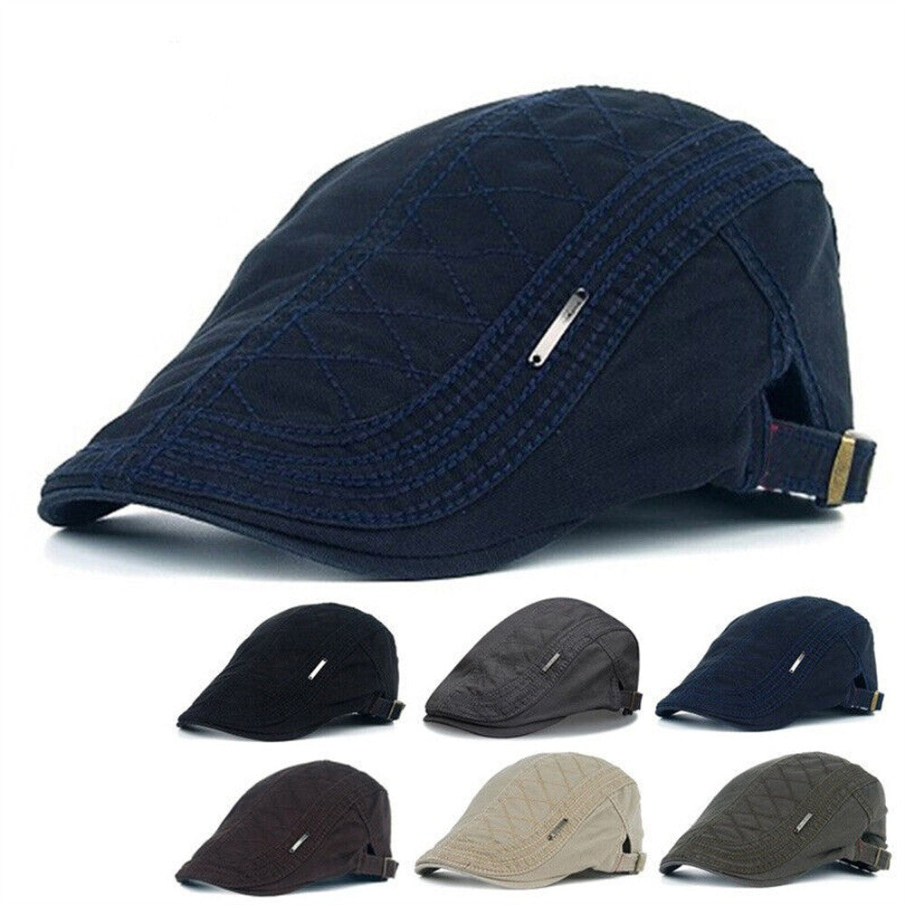 Men Cotton Ivy Flat Cap Newsboy Adjustable Beret Cabbie Gatsby Driving Hat