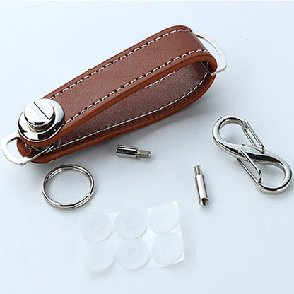 Men Leather Smart Key Holder Organizer Clip Compact Folder Keychain Black AU