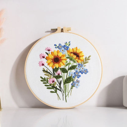 Embroidery Hoop Flower Embroidery Needle Punch Cross Stitch Kit  For Beginners