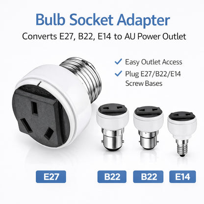 Light Bulb Socket to AU Power Outlet Adapter E27 B22 E14 Plug Garage Shed AU