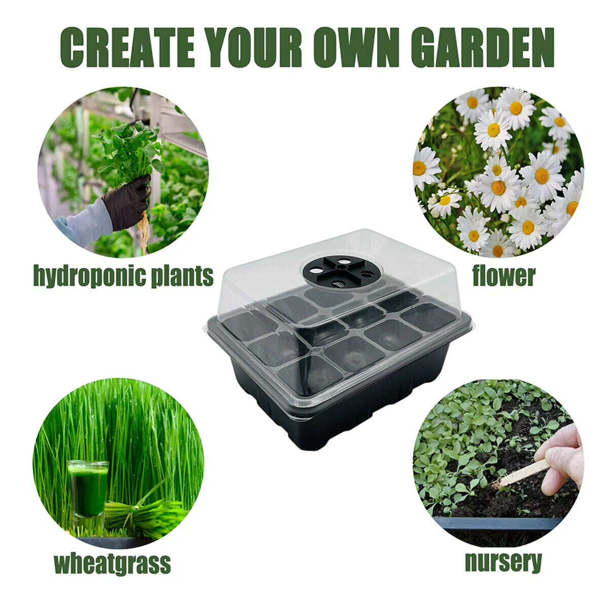 Seed Starter Tray Set 3X 5X 12 Cell Black Plant Nursery Grow Box Propagation Kit