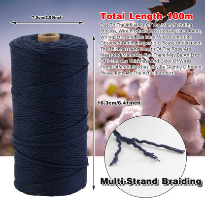 100M 3mm Natural Cotton Twisted String Cord forCraft Macrame Weaving ArtisanRope