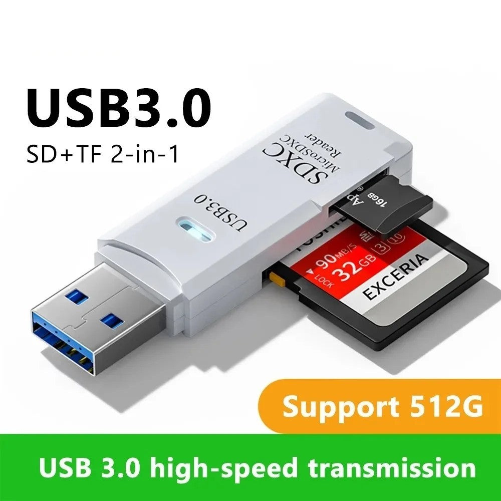 2-in-1 USB 3.0 Card Reader Micro SD TF Memory Adapter for PC Laptop
