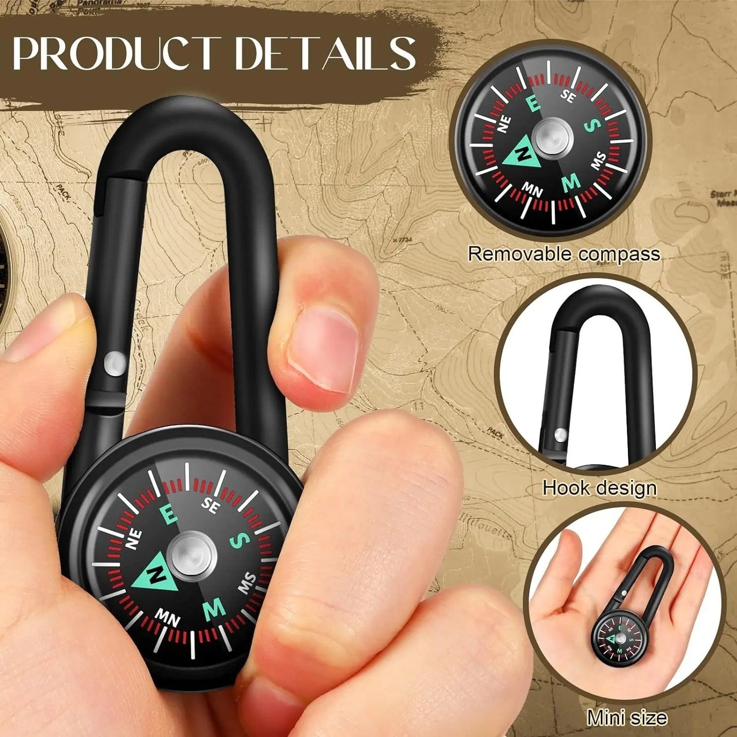 1 Pc Zinc Alloy Compass Thermometer Keychain Portable Outdoor Camping Hiking