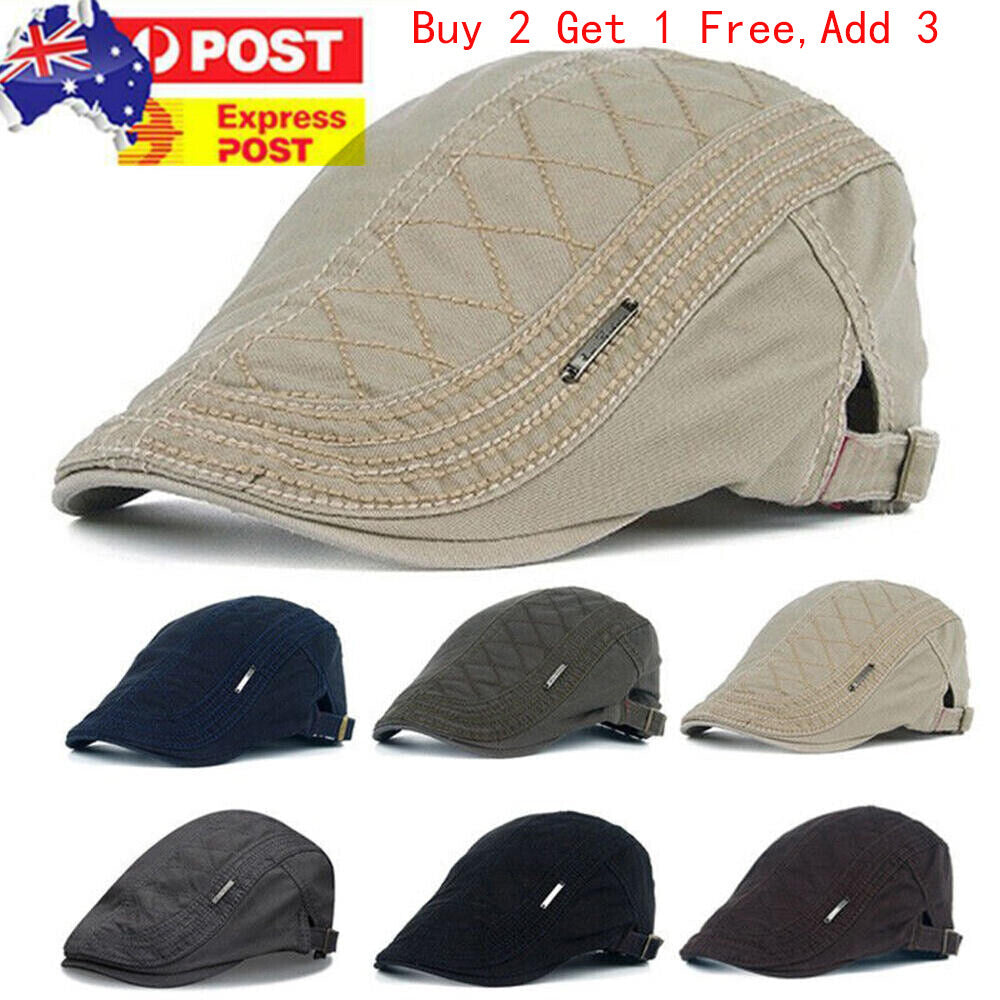 Men Cotton Ivy Flat Cap Newsboy Adjustable Beret Cabbie Gatsby Driving Hat
