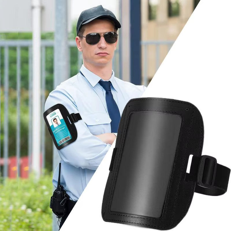 PU Leather Arm ID Document Badge Holder Adjustable Waterproof Name Card Sleeve A