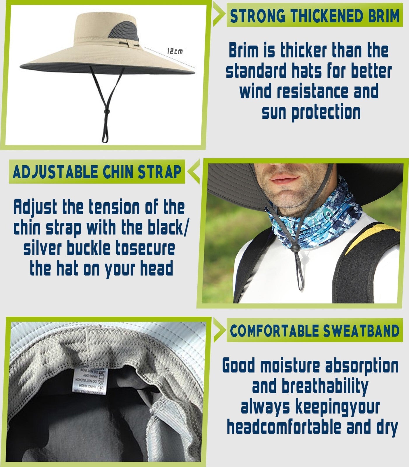 Big Head Sun Hat UPF50 for Large Head, XXL Bucket Hat Men/Women, Waterproof Wide