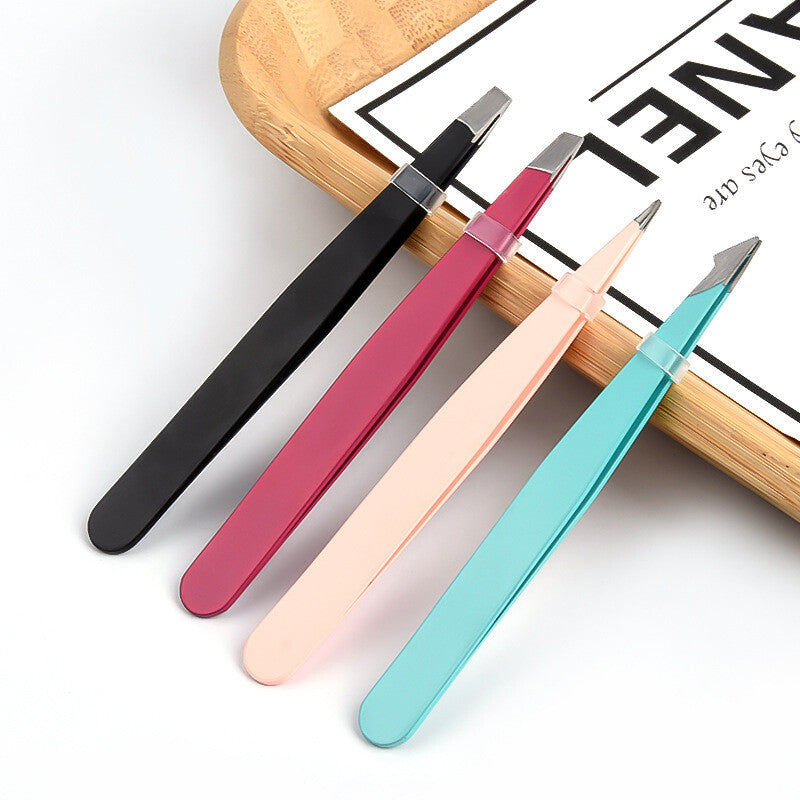 Slanted Tip Stainless Steel Eyebrow Tweezer Hair Plucker Beauty Tool Silver AU