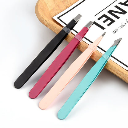 Slanted Tip Stainless Steel Eyebrow Tweezer Hair Plucker Beauty Tool Silver AU
