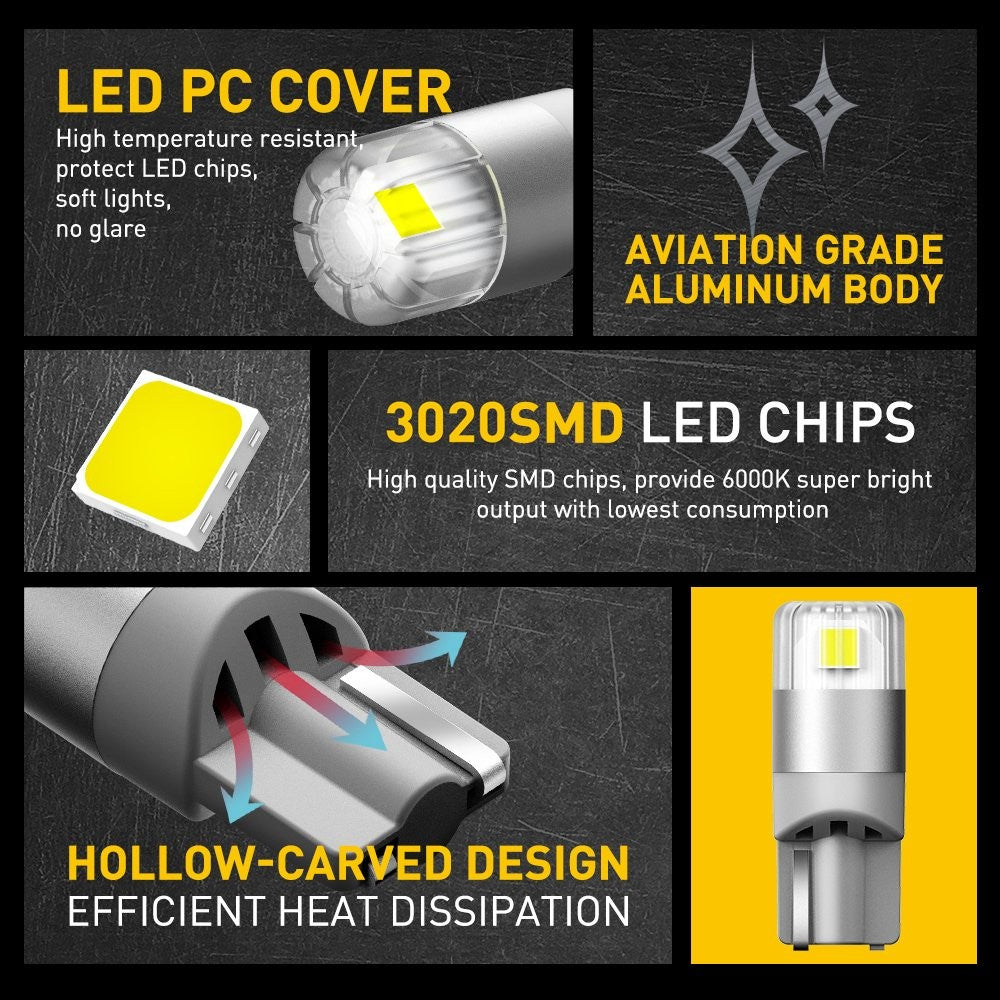 2X Auxito Super Bright W5W 175 2825 168 194 T10 LED Parking Light Bulb T10 White