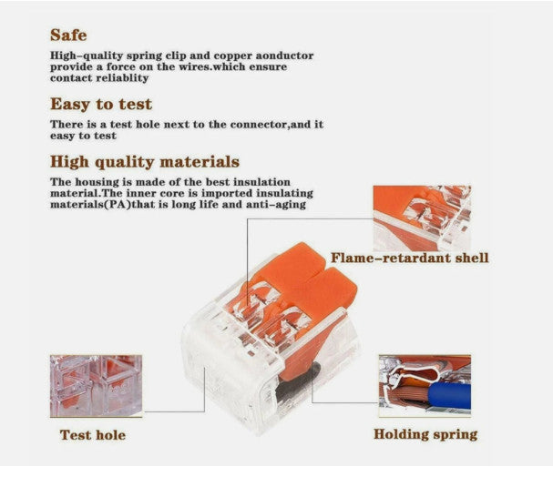 75x For Wago 221 Electrical Connectors Wire Block Clamp Terminal Cable Reusable