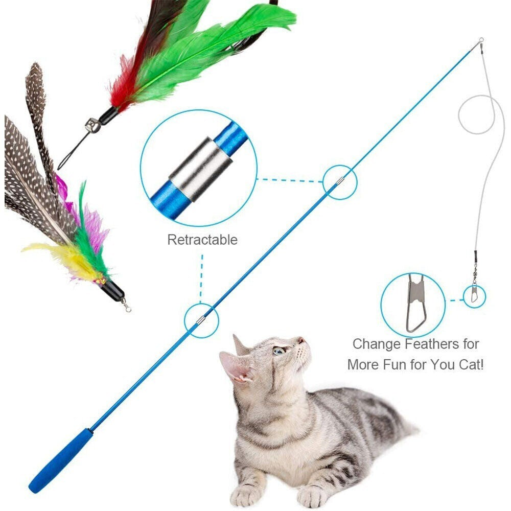 12PCS Kitten Cat Feather Toy Bell Wand Teaser Rod Interactive Play Pet Toys Gift