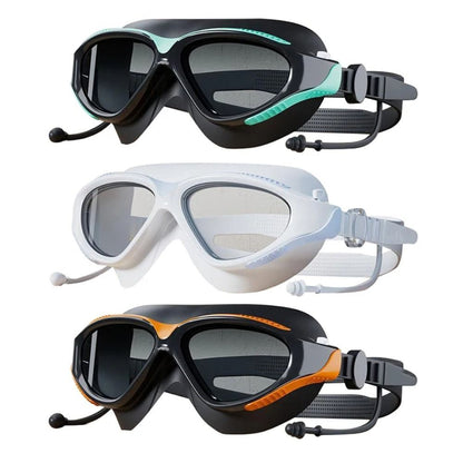 Swimming Goggles Adults Big Frame With Earplugs Swim Glasses Anti-fog Goggles