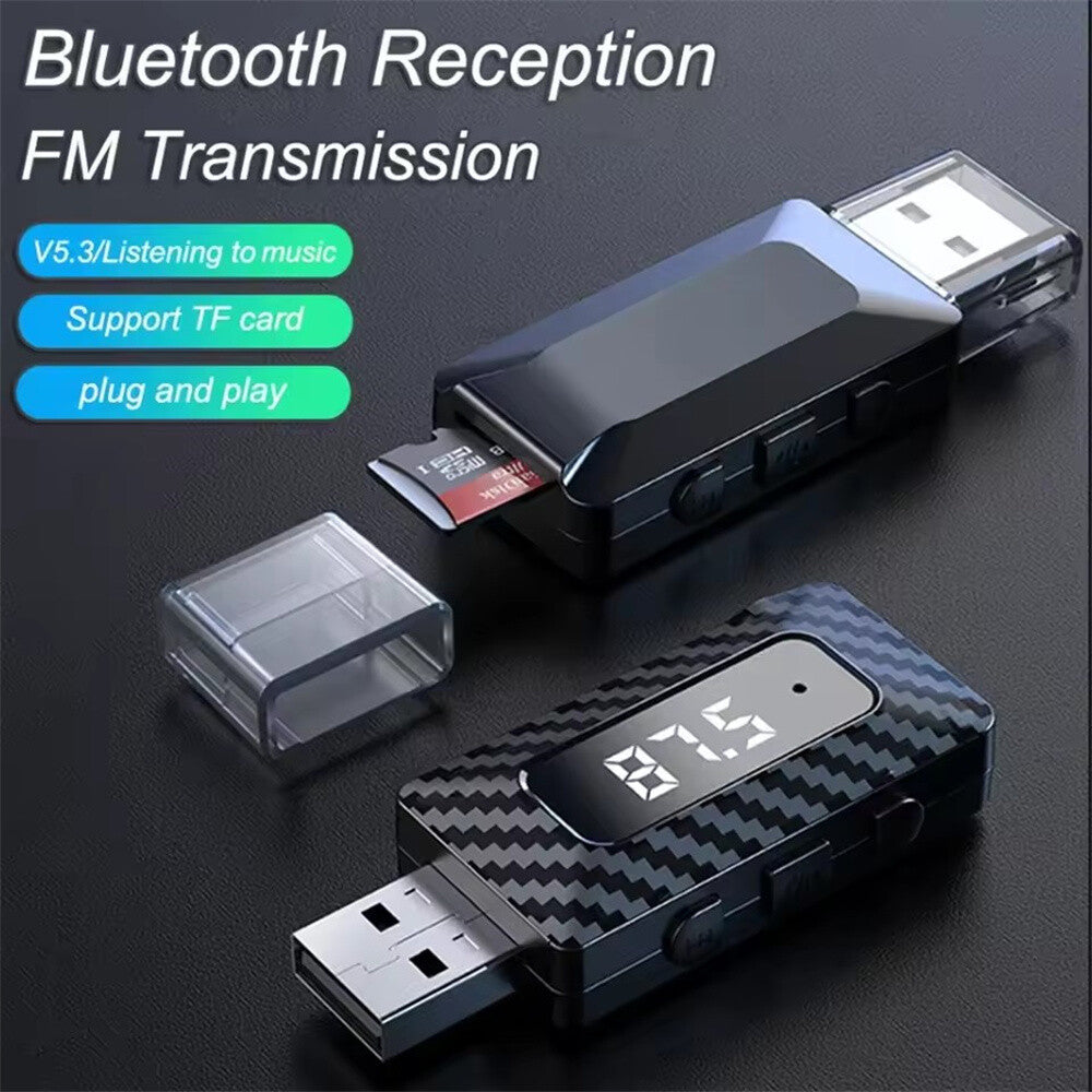 USB Car Bluetooth 5.3 FM Transmitter USB Audio Adapter Hands- Calling 3.5mm OZ