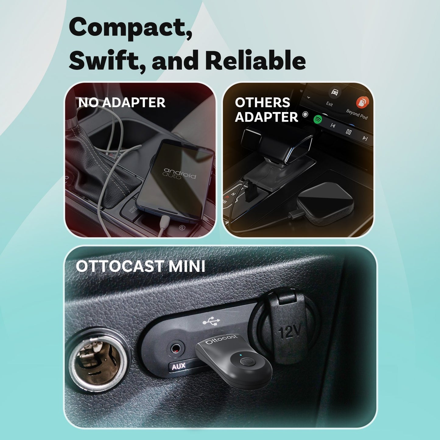 Ottocast Wireless Carplay Mirror iPhone Cars Adapter 3 in 1 Compatible w/Airplay