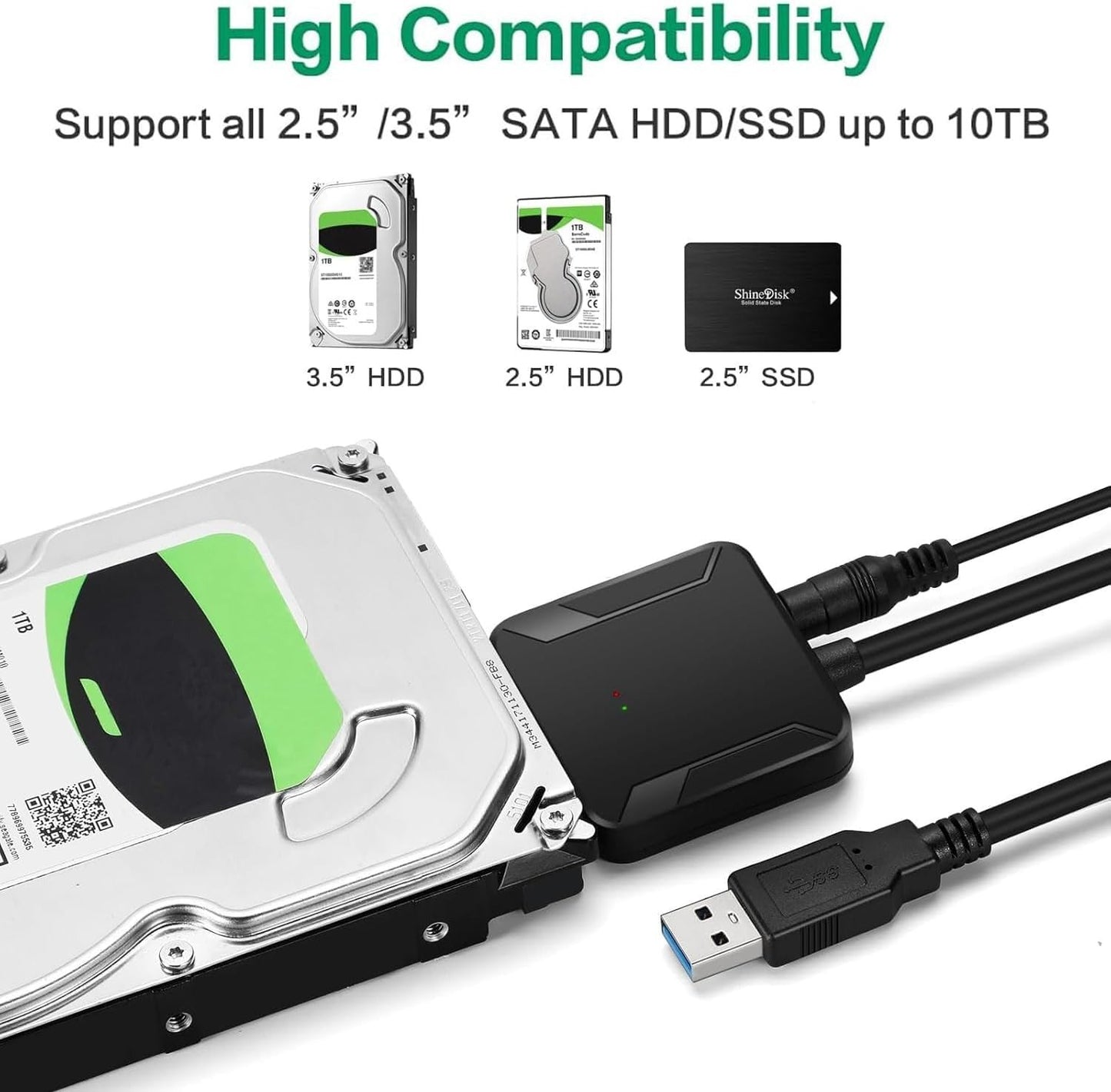 USB 3.0 SATA III Adapter Cable 2.5 3.5 Inch SSD HDD Hard Drive Converter 12V 2A