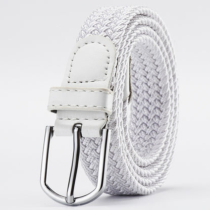 25mm Wide Stretch Belt Braided Elastic Woven Belt Silver Buckle Jeans