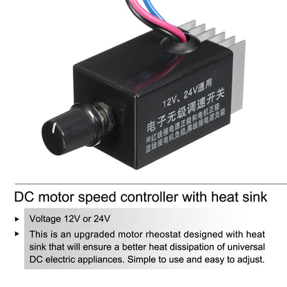 Universal DC Motor Speed Controller DC 12v 24v Motor Rheostat with Heat Sink