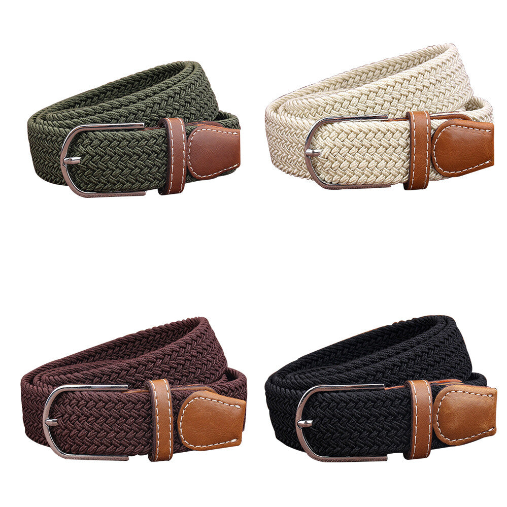 Women's Stretch Woven Waist Straps Waistband Braided Canvas Buckle Belt Elastic