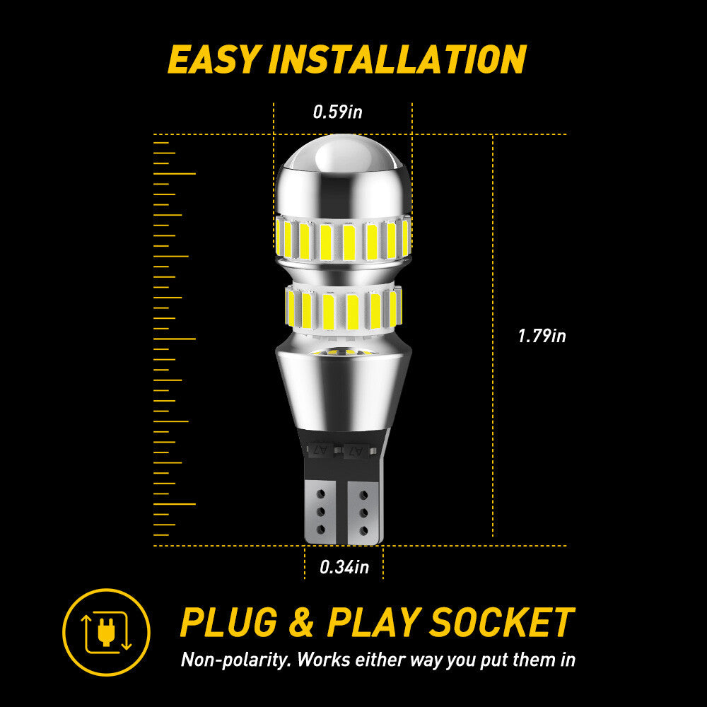 AUXITO T15 912 921 CANBUS Free Reverse Wedge LED Globe Light Car Bulb 6500K Pair