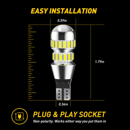 AUXITO T15 912 921 CANBUS Free Reverse Wedge LED Globe Light Car Bulb 6500K Pair