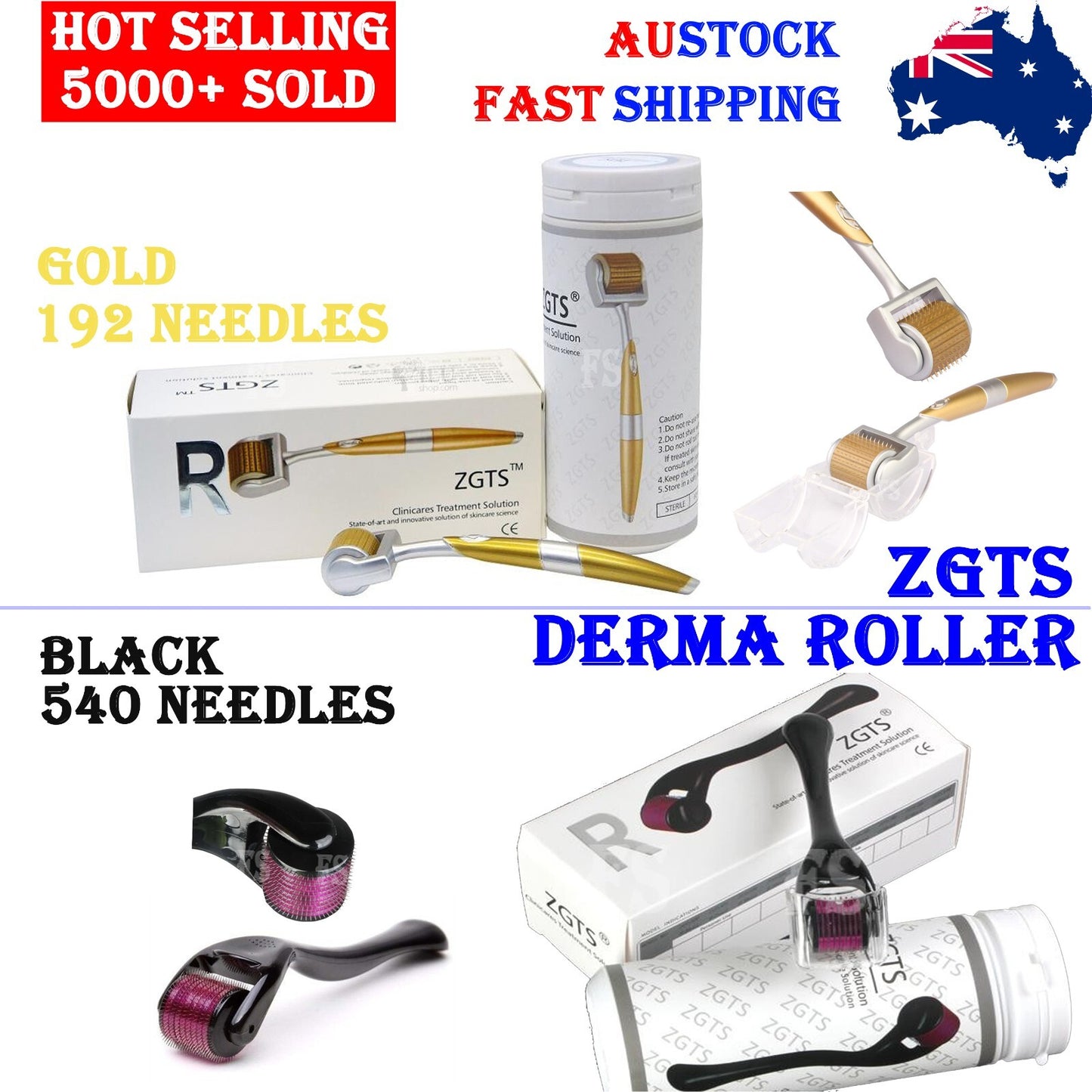 ZGTS TITANIUM DERMA ROLLER 192 OR 540 MICRO NEEDLES SCARS ANTI AGING DERMAROLLER