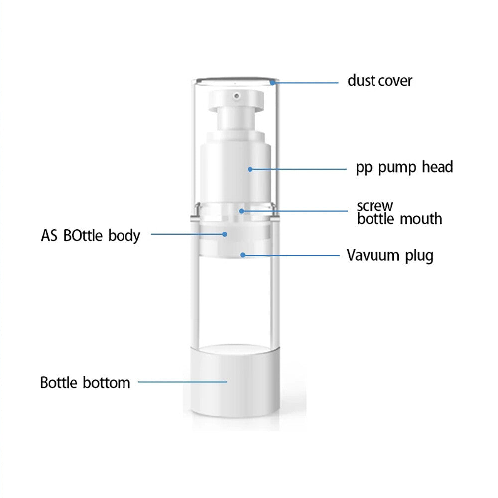 10Pcs 15-100ml Airless Lotion Cream Pump Refillable Empty Bottle Clear Travel