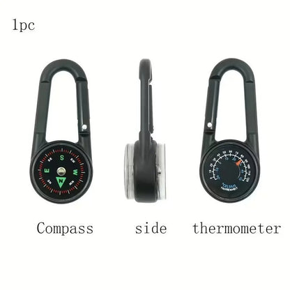 1 Pc Zinc Alloy Compass Thermometer Keychain Portable Outdoor Camping Hiking
