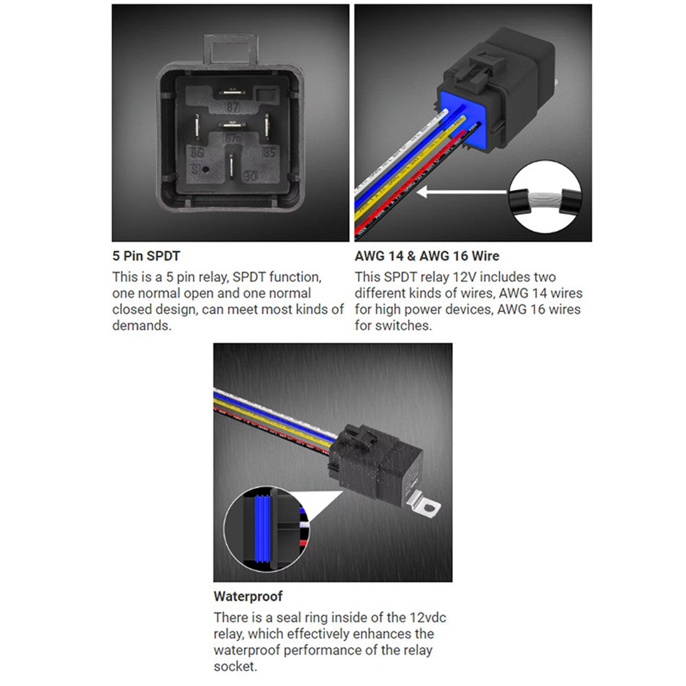 12V 40A Heavy Duty Car Relay Kit SPDT 5 Pin Bosch Style with Harness Auto Relay – Compatible with Bosch