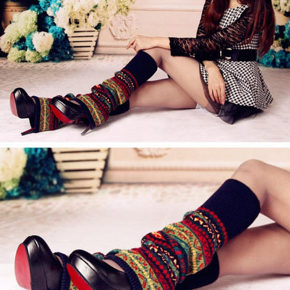 Women Ladies Winter Warm Knit Imitation Wool Leg Warmer Knee Knit Sock Leggings