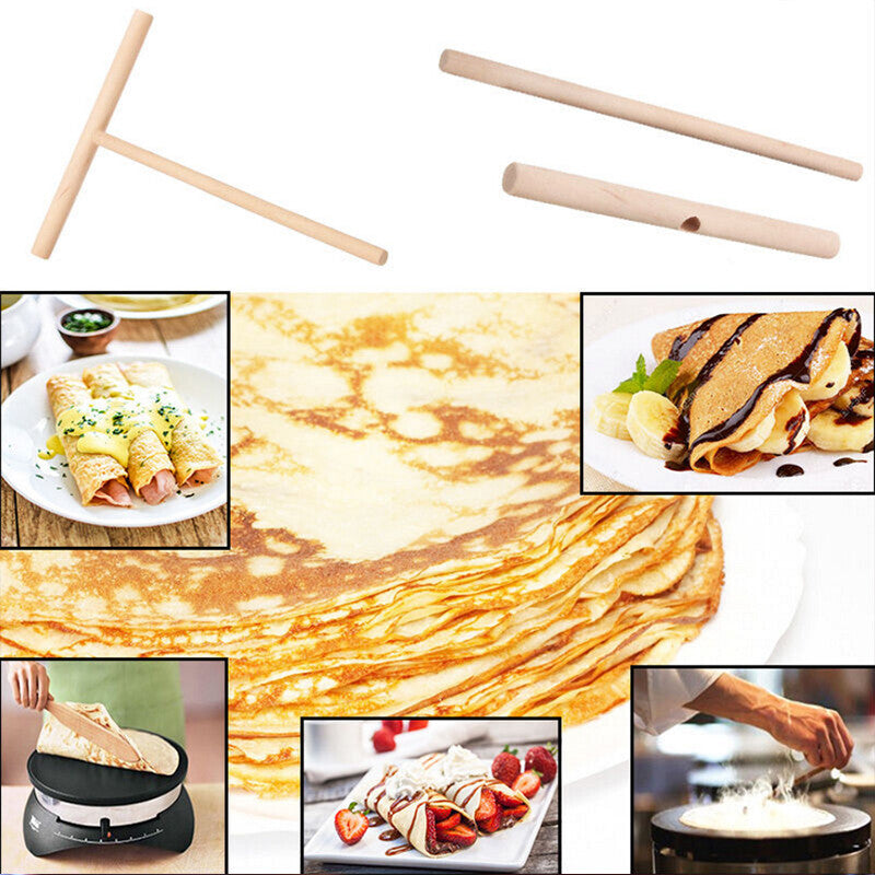 1/2X DIY Kitchen Tool Wood Spreader Stick Rake Crepe Maker Pancake Pita Batter