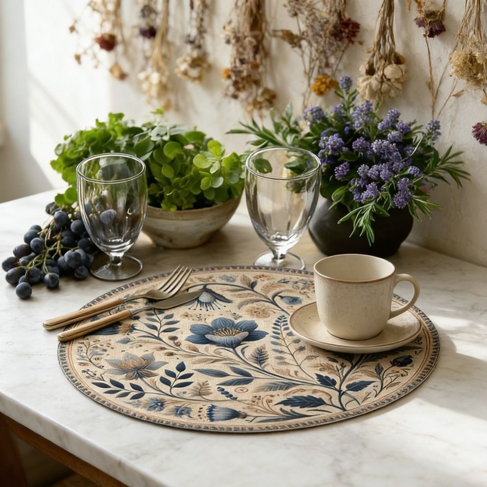 Middle East Style Floral Table Placemat Embroidery Round Dining Mat  Home Decor