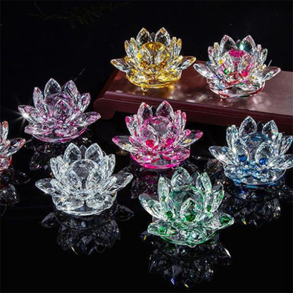 Feng Shui Quartz Crystal Lotus Flower Crafts Glass Paperweight Ornament Figurine