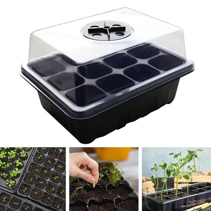 Seed Starter Tray Set 3X 5X 12 Cell Black Plant Nursery Grow Box Propagation Kit