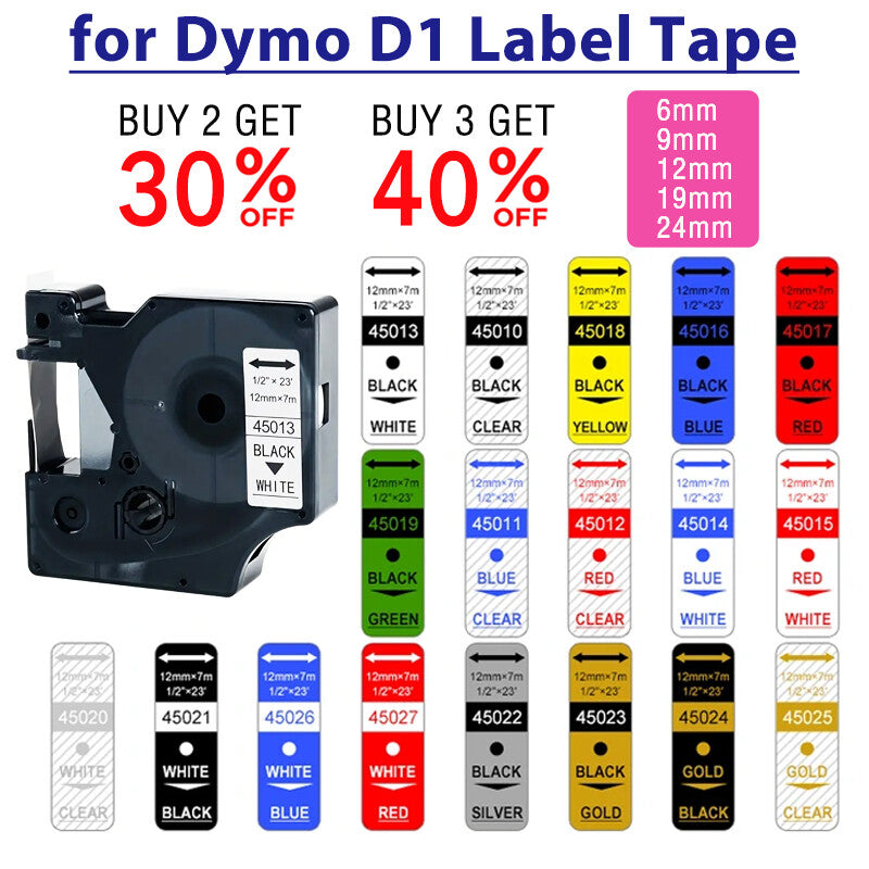 Compatible for Dymo D1 Label Tape 9mm 12mm for Dymo Label Manager 160 280