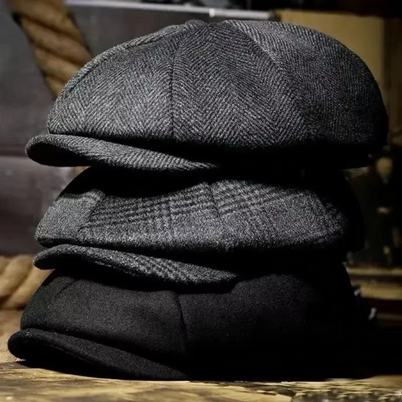 Mens 8 Panels Newsboy Flat Cap Peaky Blinders Baker Boy Golf Driving Beret Hat