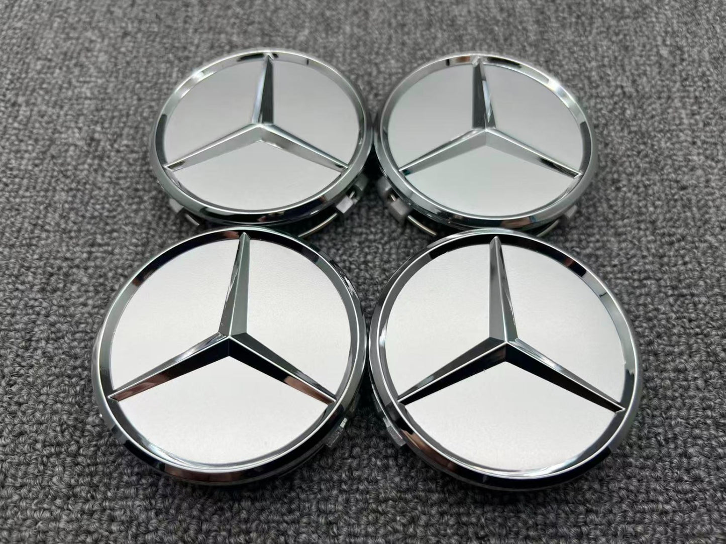 Mercedes-Benz Titanium Silver Chrome Star 75mm Wheel Center Cap Hub Cap