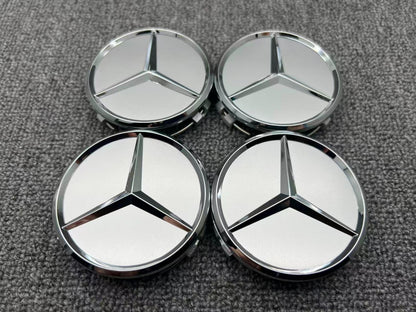 Mercedes-Benz Titanium Silver Chrome Star 75mm Wheel Center Cap Hub Cap