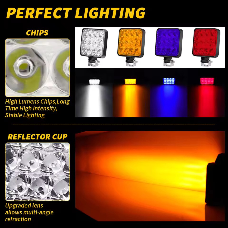 48W LED Work Light Bar 2V Waterproof Off Road Spotlight White Red Blue Yellow