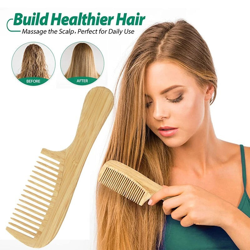 New Natural Bamboo And Wood Comb Smooth Hair Anti-static Scalp Massage Comb AUS