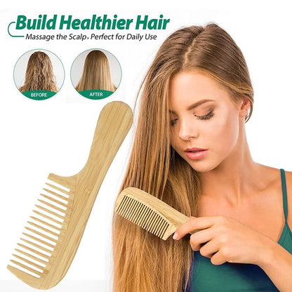 New Natural Bamboo And Wood Comb Smooth Hair Anti-static Scalp Massage Comb AUS