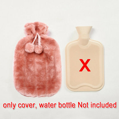 2L HOT WATER BOTTLE Fluffy Plush Faux Fur Cover Winter Warm Rubber Bag Warmer TT