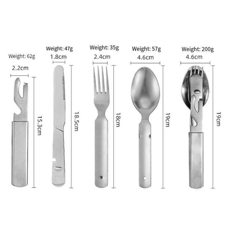 Compact 4in1 Utensil Set of Spoon Knife Fork and Bottle Can Opener Combo Camping